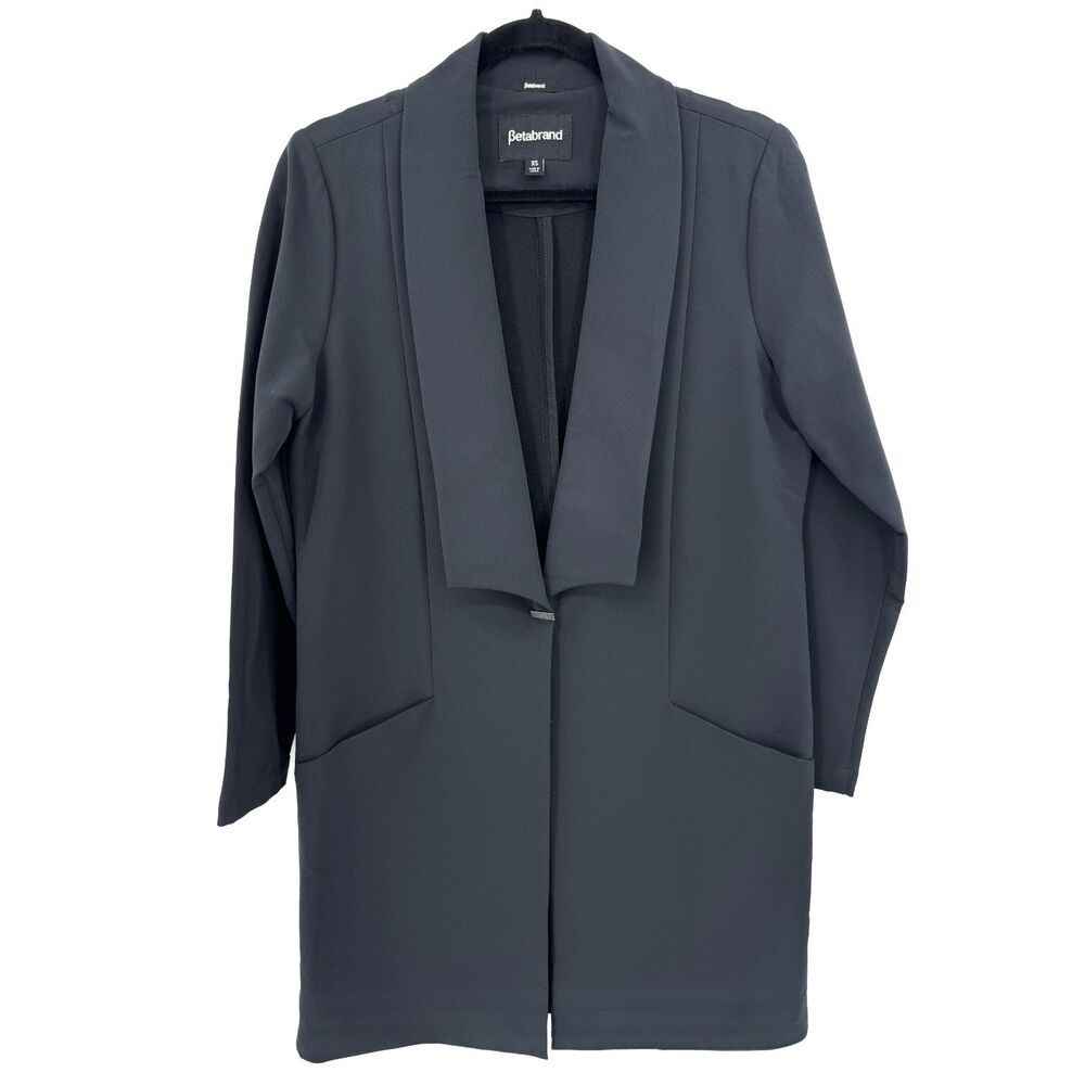 BETABRAND Black Modern 1 Button Long Travel Blazer Jacket Size XS